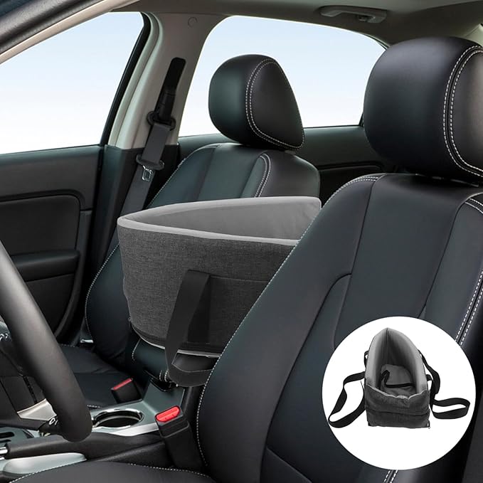 Dog Car Seat for Pets Portable Center Console Travel Seat for Dogs and Cats Soft Design for Easy Cleaning Deep Grey