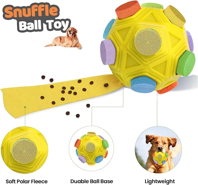 Snuffle Ball for Dogs - Sniffle Dog Treat Ball, Mental Stimulating Dog Toys, Treat Snuffle Ball, Dog Snuffle Toy for Small, Medium and Large Dogs (Yellow)