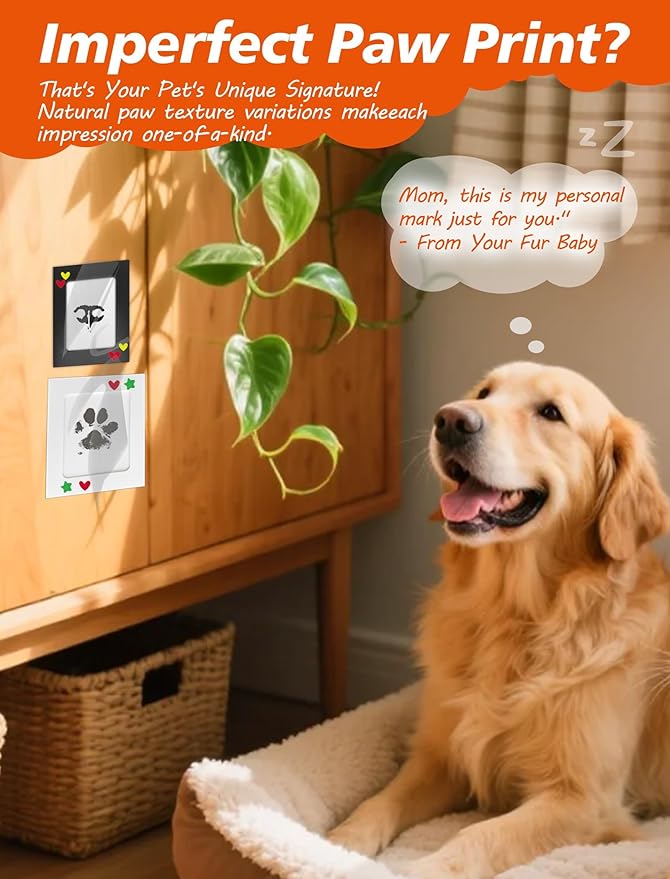 Paw Print Kit for Dogs 2-Pack, Inkless Clean Touch 2.3×3.7 in, Pet Paw and Nose Print Pad with Frames, Stickers, and Cards, Mess-Free for Cats, Puppies and Kittens