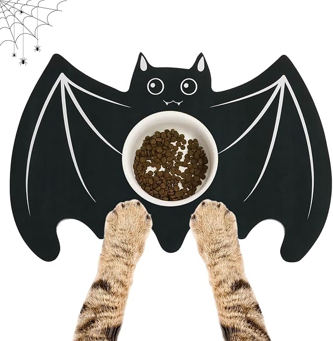 Halloween Pet Mat for Food and Water, Pet Feeding Mat for Dog Cat Bowl Absorbent Anti-Stain Non-Slip Quick Dry Easy Clean Floor Placemat, Pets Accessories Indoor (Bat)