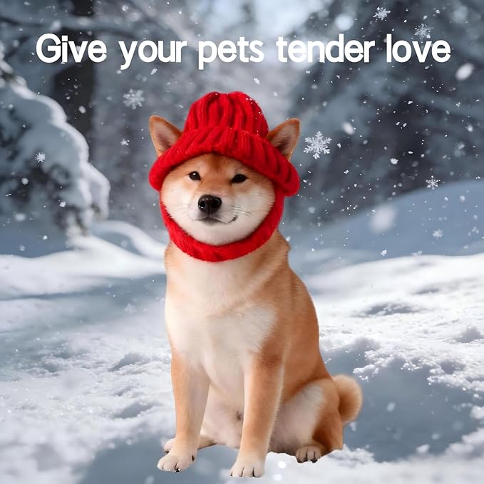 Red Wool Knit Dog Beanie with Ear Flaps, Warm and Windproof Red Knitted Dog Hat forAutumn and Winter,Suitable for Keeping Small Pets Warm