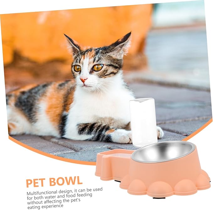 NUOBESTY Multifunctional Automatic Dog Feeder Bowl with Stainless Steel Food Container and Water Dispenser Safe Smooth Surface Pet Feeding Station for Busy Owners Orange Pink