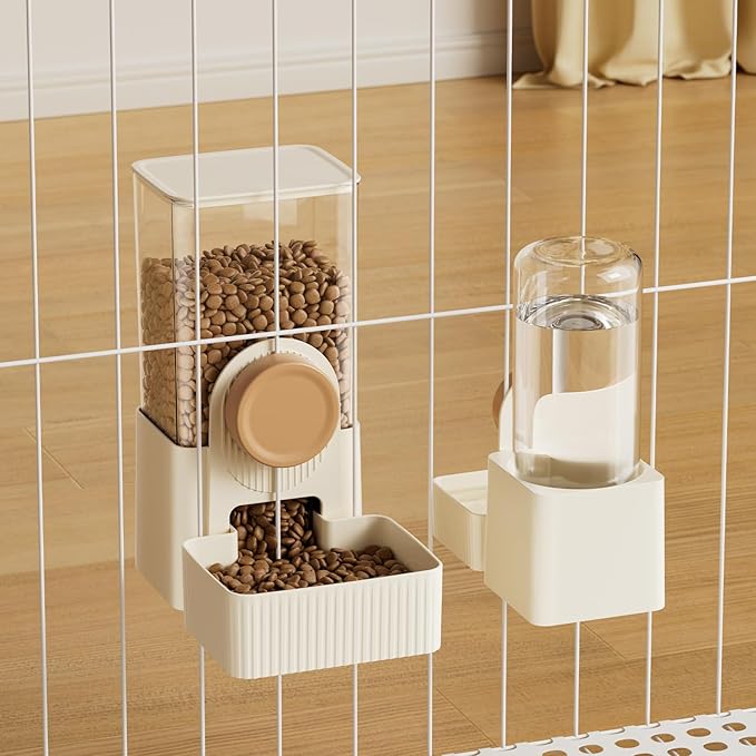 Automatic Pet Feeder and Water Dispenser Combo, 1 Gallon (3.8L) Dog Food Dispenser and Cat Water Bowl for Small Medium Dogs Puppies Kittens, 2-in-1 Set