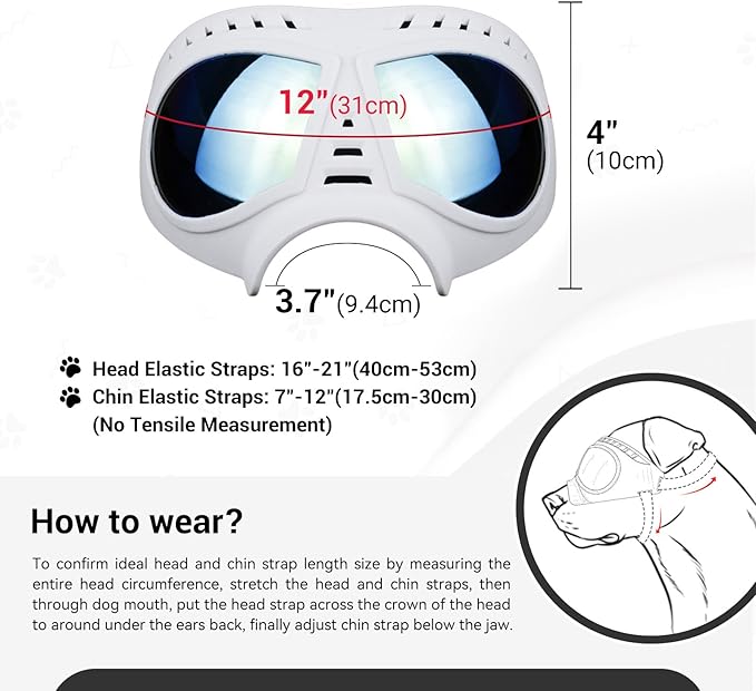 Namsan Dog Goggles for Large Dogs, Wide Snout & Soft Frame, Tactical Driving Sunglasses for Dogs Medium to Large Breed, Anti-UV Dog Eye Protection, Windproof Dustproof, Adjustable, White