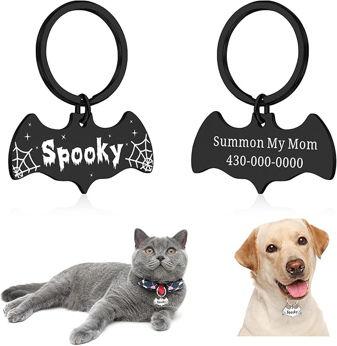 Bat Dog Tag - Personalized Christmas Dog Collar Tag – Goth Ghost Bat Pet ID Tags for Dogs & Cats, Christmas Accessories for Pet, Xmas Stocking Stuffers, Summon My Mom Dad, Cute Winter Gifts for Pets