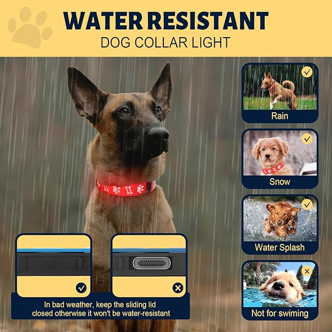 Light Dog Collar 3D LED Dog Collars Adjustable Rechargeable Glowing Dog Collar for Night Walk Bright Blinking Collars for Medium Dogs, Red