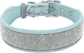 Crystal Reflective Dog Collar Gilter Rhinestone Dog Soft Collars with Buckle Dimond Pet Puppy Collars for Small Medium Large Dog Blue L