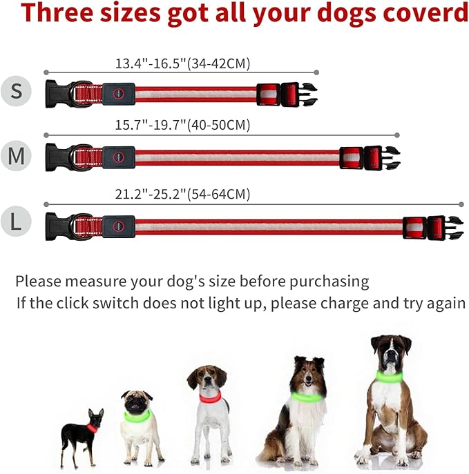 LED Dog Collar Light Up with 2025 Bright Beads & 300mAh Battery, Type-C Rechargeable Waterproof Dog Collar, 3 Flash Mode 15H for Night Safety, Adjustable Nylon Glow Collar for Small Medium Large Dogs