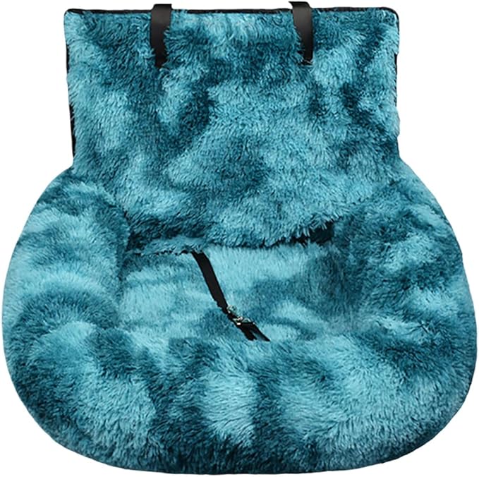 Dog Car Seat Bed, Fluffy Pet Travel Seat, Removable Washable Cushion, Non-Slip Bottom, Protects Car from Dirt/Scratches, Suitable for Small, Medium Dogs/Cats & All Vehicles (Cyan)