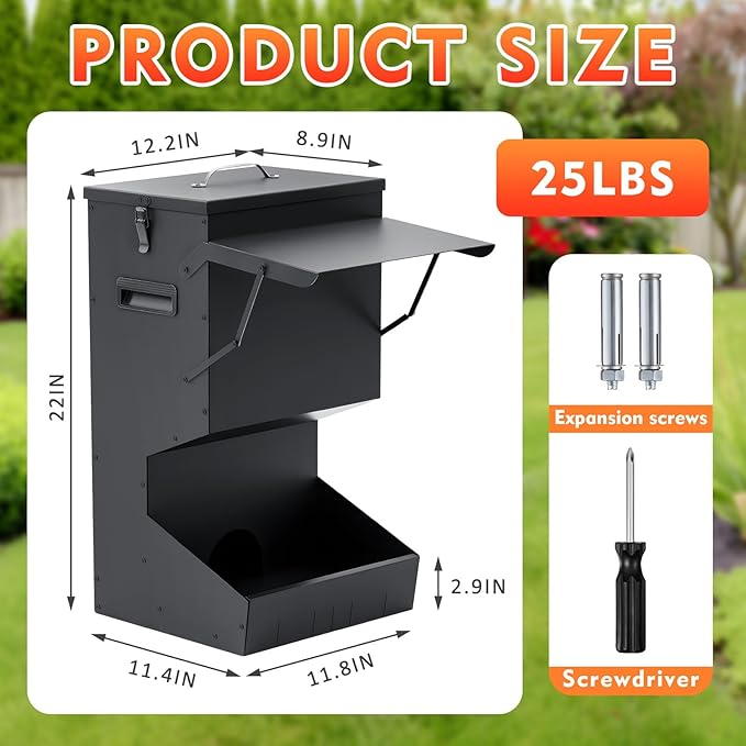 2 Pcs Automatic Dog Feeder with Lid 25 Lbs Capacity Outdoor Dog Feeder Hanging Self Feeding Pet Food Dispenser Pet Food Feeders for Large Dogs Large Breed