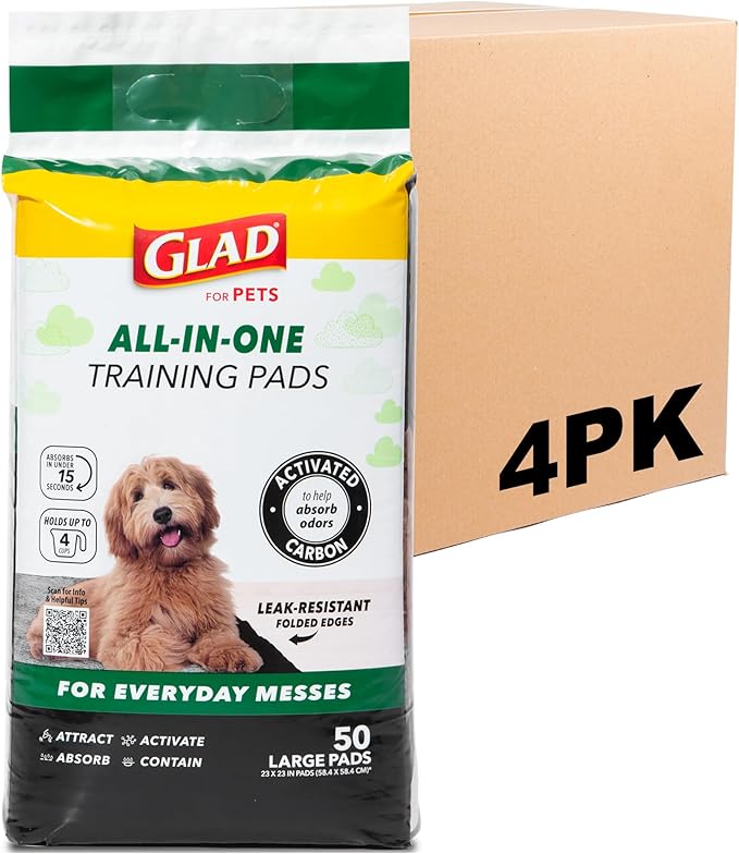 Glad for Pets Black Charcoal Puppy Pads - Super Absorbent Disposable Dog Pee Pads for Potty Training & Crate Training - 23" x 23" - 50 Count - 4 Pack