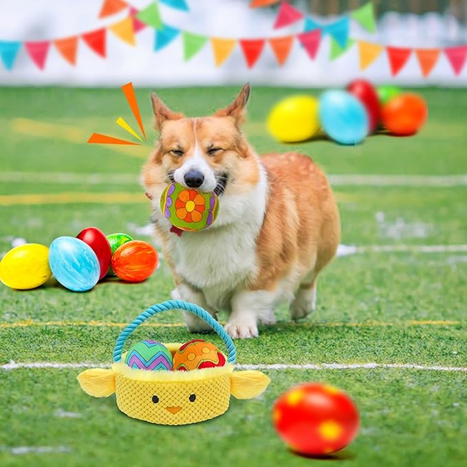 Easter Dog Toys, Easter Basket Hide and Seek Dog Toy, Squeaky Interactive Puzzle Dog Toys Built-in Crinkle Paper for Boredom and Stimulation, Easter Dog Gifts for Small and Medium Dogs