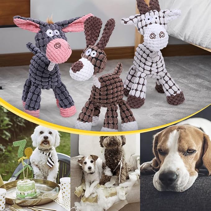 Plush Squeak Pet Dog Toy, Dog Plush Sound Toy Squeaky Toys, Interactive Stuffed Dogs Chew Toy Squeak Toy for Small Medium Large Dogs (Cow+Donkey)