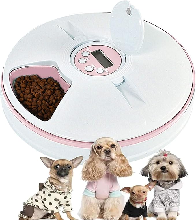 Automatic Pet Feeder for Dogs and Cats, Dry Or Wet Food Dispenser,6 Meal Trays with Portion Control,LCD Display Programmable Digital Timer, Voice Recorder Auto Cat Feeders