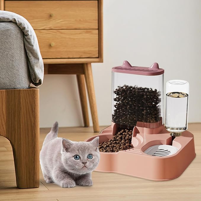 Automatic Cat Feeder, 12.4x11.02x10.63in Anti-Tip Pet Feeder Cat Food Container, Food Dispenser with 2 Bowl Splitter, 2.5kg Food & 1.3L Water Automatic Cat Feeder and Water Dispenser for Dogs Cats
