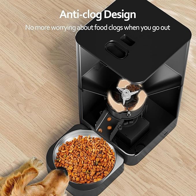 Pet Feeder Pet Automatic Feeder Square Feeder 4L6L Food Storage Bucket Timed Quantitative Removable Suitable Compatible with Cats and Dogs Pets Supplies(4L Black,Button)