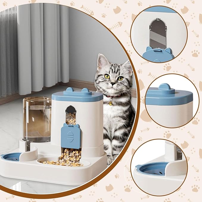 Automatic Pet Feeder and Waterer Dog Feeder Large Capacity, Anti Slip, Water Dispenser, Feeding Station for Cats Small Dogs, Blue