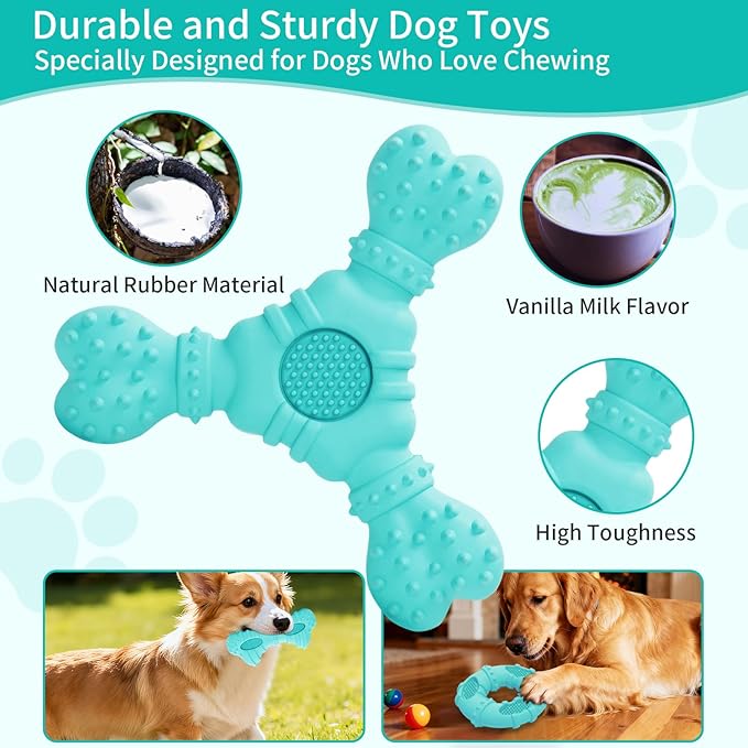 Dog Toys 4 Pack for Aggressive Chewers, Multifunctional Teeth Cleaning and Gum Massage for Puppy, Chew Toys with Natural Rubber for Small and Medium Dog(Blue)