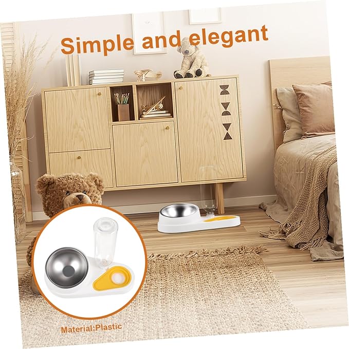 Automatic Pet Food and Water Feeder Bowl with Detachable Water Dispenser, White Plastic Cat and Dog Feeding Supply for Puppies and Adult Pets