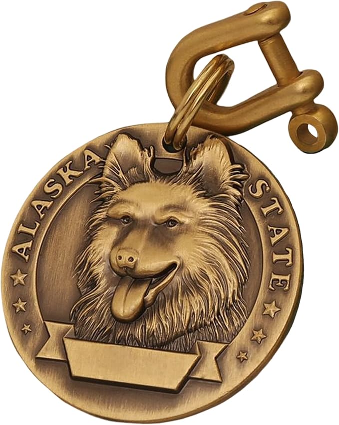 Vintage Pure Copper Pet ID Tags,Personalized Dog Tags,Three-Dimensional Relief Pet Pattern,Lettering on The Front and Back,Custom Pet Tags (B01-Alaskan Malamute)