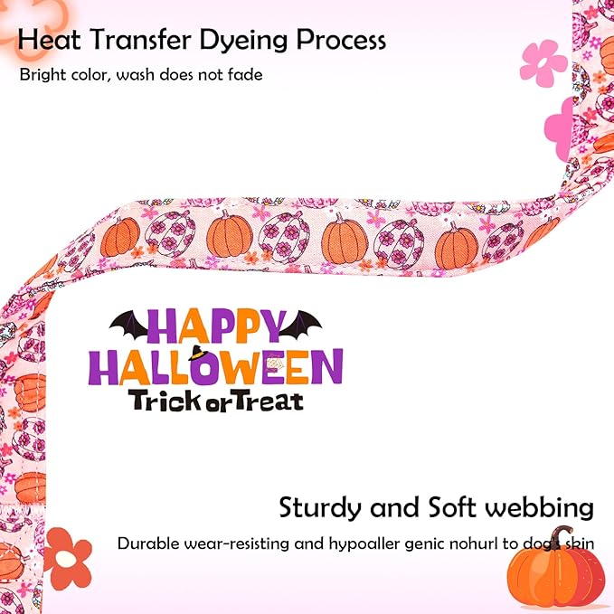 Lionheart glory Halloween Dog Collar-Pumpkin Floral Fall Pink Dog Collars with Cute Pendant Soft Adjustable Collar for X-Small Puppy Dogs Female Male Collars Party Pet Gift