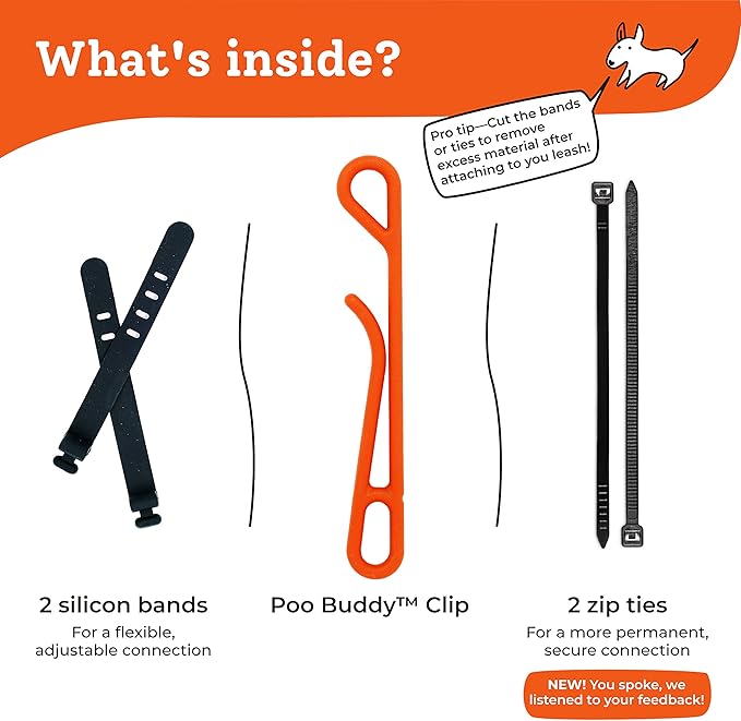 GENTLE CREATURES Poo Buddy - No Swinging Dog Poop Bag Holder For Leash - Hands Free Dog Waste Clip For Hiking - Leash Attachment
