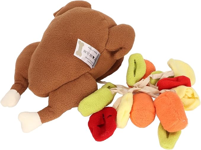 Turkey Vegetable Dog Snuffle Toy, Squeaky Interactive Puppy Training Play Toy with Treat Pockets, Ideal for Foraging Brain Stimulation Slow Feeding, Fun Pet