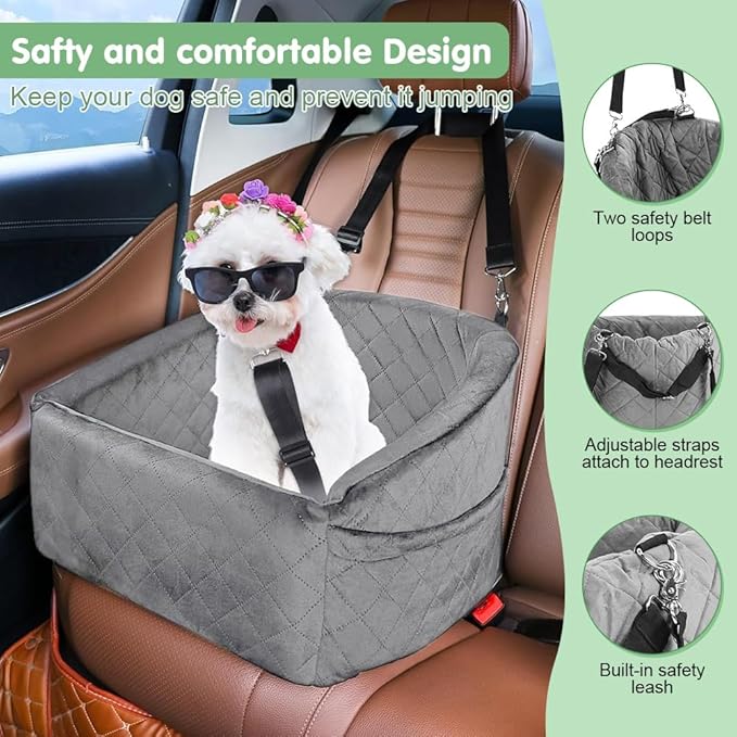 Dog Car Seat, Pet Booster Seat Elevated Dog Travel Carrier Bed with Washable Removable Cover and Storage Pockets for Small & Medium Dogs Pets (Black)