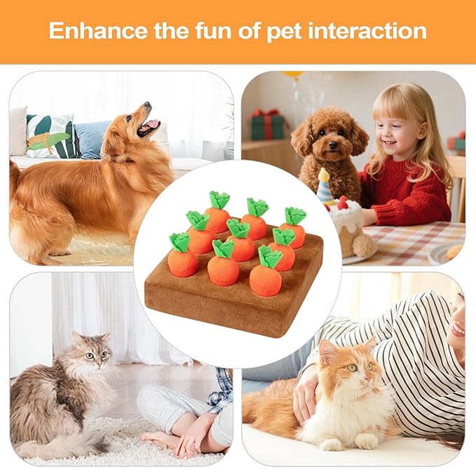 Carrot Snuffle Mat, Plush Carrot Interactive Feed Game, Plush Puzzle Toys, Non-Slip Nose Work Feed Games Pet Stress Relief with 9 Carrots