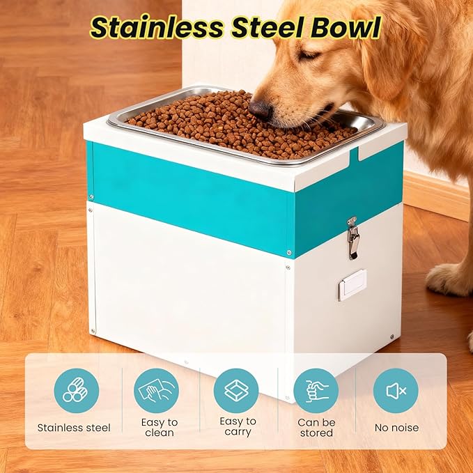 11L Automatic Dog Water Dispenser for Large Dogs Stainless Steel Bowl and Dog Food Storage Container (11L)