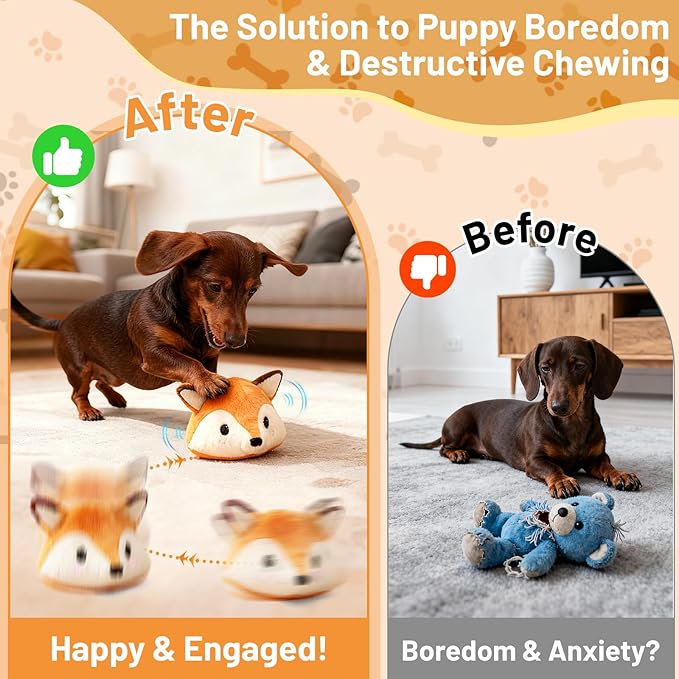 Automatic Puppy Toy for Anxiety & Boredom Relief - Self-Moving, Bouncing & Vibrating with Sound for Mental Stimulation | Rechargeable, Chew-Resistant for All Breed Sizes