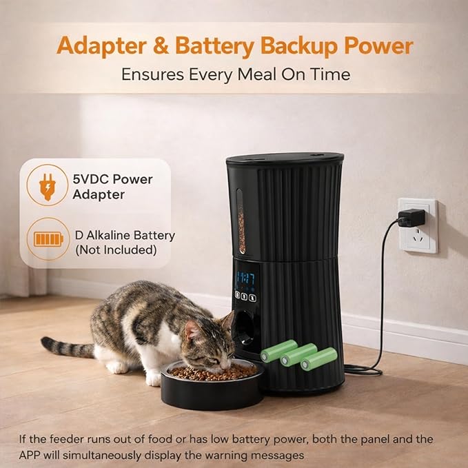 Simple Deluxe Automatic Cat Feeder, Wi-Fi - 4L Dry Food Dispenser for Cat and Dog with APP Control | 10 Meals | 10s Voice Recorder | Programmable 50 Portions | Dual Power Supply | Desiccant Bag, Black