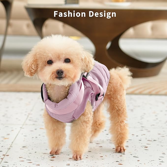 Dog Jacket with Harness,Fleece Lined Warm Puppy Coat for Winter,Soft Windproof Medium Dog Vest,Light Pink XL