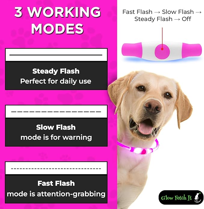 LED Dog Collar, Waterproof Light Up Dog Collar Rechargeable, Dog Safety Necklace for Night Walking, Adjustable Cut-to-Fit Silicone Collar Small Medium Large Dog 27.5” Cuttable (Pink)