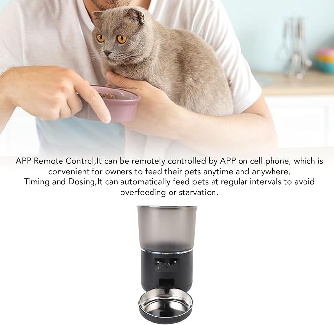Automatic Cat Feeder, 4L Large Capacity USB Wireless Timed Automatic Pet Food Dispenser, Timed Pet Feeder with APP for Cats Dogs (Black)