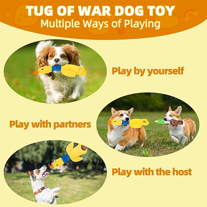 Mihachi Squeaky Dog Toys 2 Pack, Plush Stuffed Puppy Toys with Crinkle Paper-Tug of War Dog Toys for Small, Medium and Large Dogs Duck Interactive Squeaky Pet Toys to Keep Them Busy, Wild+Yellow Duck