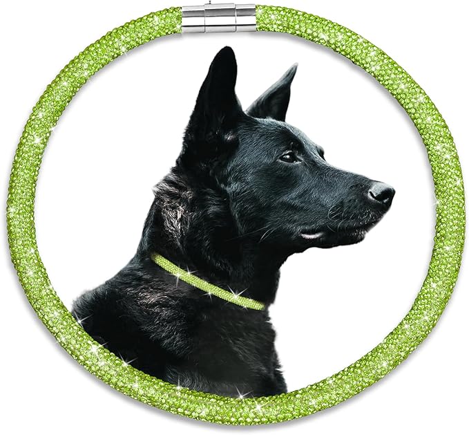 Stylish and Luxurious Diamond Dog Collar,Magnetically Clasp,Full Diamond Design,Perfect for Wedding and Everyday Walking - Green Diamons Necklace Collar for Medium Large Dogs,20''