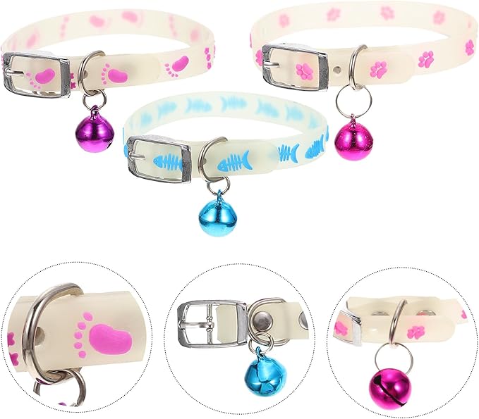 Alipis 3pcs Fluorescent Pet Collars with Bell, Anti-Lost Small Dog and Puppy Neck Straps, Night Safety Glow Collars for Cats and Dogs, Assorted Colors Random Color