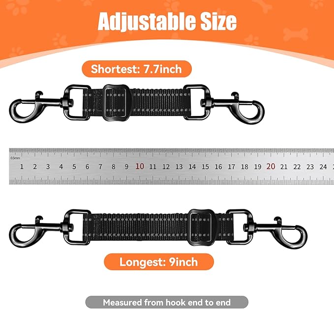 Dog Collar Safety Clip, Adjustable Backup Safety Strap, Double-Ended Leash Connector, High Reflectivity, Suitable for Dog Harnesses to Collar Safety Clips (Black)