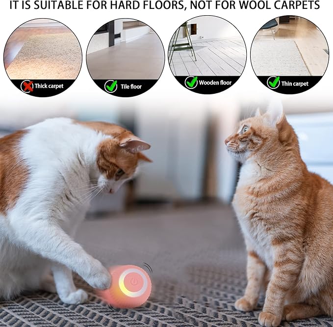 Interactive Cat Toys Ball, Automatic 360° Self-Rotating Rolling Ball with USB Rechargeable pet Exercise Chase Toy Balls for Kitten & Dog Playing -Pink