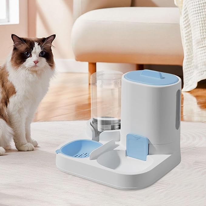 Automatic Pet Feeder Waterer, Cat Feeder, Dog Bowl, Removable Portable Water Dispenser, Blue