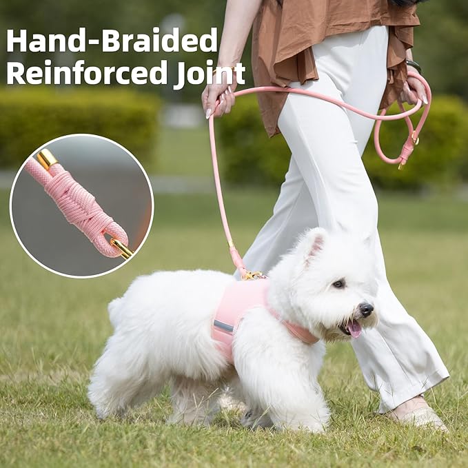 Durable Handwoven Dog Leash for Small & Medium Dogs, 5/16 inch Rope Lead with Anti-Tangle Swivel Clip, Soft & Lightweight, 5FT Long – Ideal for Daily Walking & Training (Light Pink)