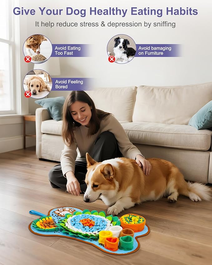JXTZ Snuffle Mat for Dogs, Pet Sniffing Pad for Medium & Small Dogs, 25 x 17 in, Slow Feeder Dog Treat Mat for Training & Stress Relief, Improves Sniffing Abilities, Non-Slip Bottom, Easy to Clean