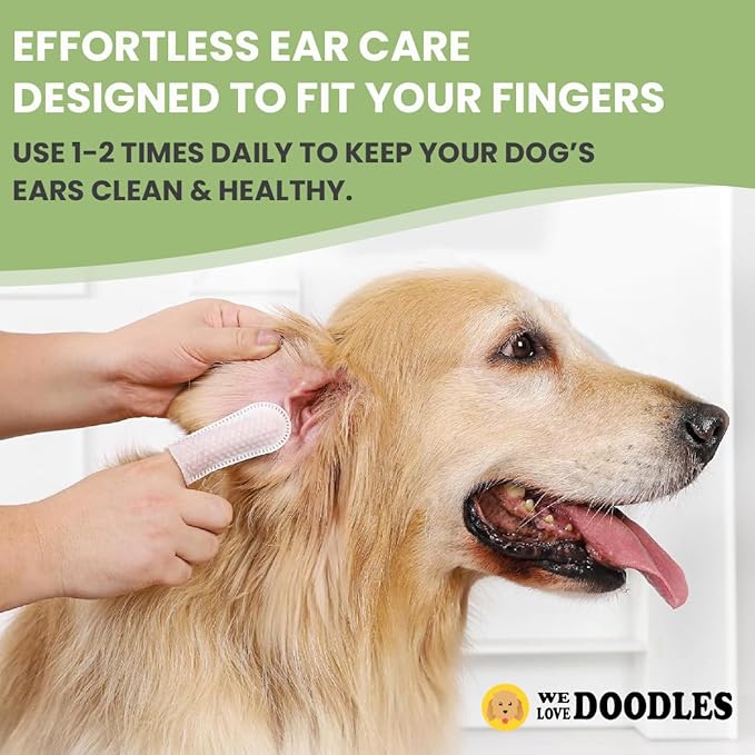 We Love Doodles Dog Ear Wipes - Pre Soaked Finger Ear Wipes for Dogs, Safe & Gentle Ear Cleaner for Dogs, Cleans & Deodorizes, Pet Wipes for Dogs, Dog Cleaning Wipes for Easy Grooming (75 Pieces)