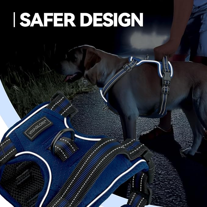 VIVAGLORY Dog Harness Easewalk No Pull Dog Harness with Handle Front Clip & Back Clip for Training Walking Lifting, No Pull Adjustable Easy On Padded Comfortable for Pet, XL, Royal Blue - Patterned