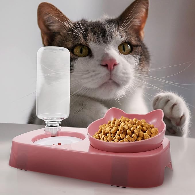 POPETPOP 1set Automatic Pet Water Dispenser and Food Serving Bowl for Dogs and Cats -Spill Design Use