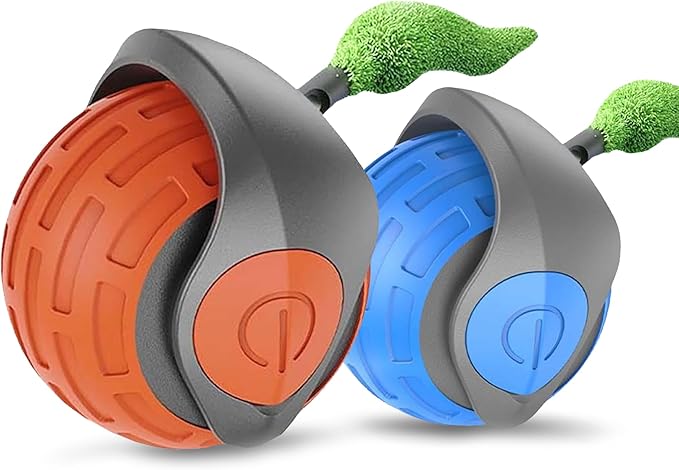 ZAHABI Speedy Tail 3.0 Automatic Dog & Cat Toy (2 Pack) – USB Rechargeable Rolling Ball with Soft Tail, Interactive Pet Toy for Puppies, Kittens & Active Pets (Blue & Orange)
