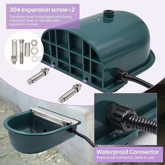 Heated Water Bowl for Outdoor Cats & Dogs, Automatic Winter Pet Bowl Ice Free & BPA Free, Heated Dog Water Bowl with Thermostatic Control, Anti Chew Cord for Chicken Pet