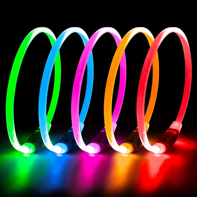 LED Dog Collar, Light Up Dog Collars USB Rechargeable for Night Walking-Fashion TPU Glowing Safety Pet Collar Lights for Small Dogs Cat(Pink)