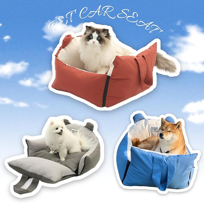 Dog Car Seat, Car Seat for Small Dogs with Harness, Machine Washable Front Back Seat Dog Car Seat, Portable Pet Travel Car Seat for Puppy Cat (Blue)